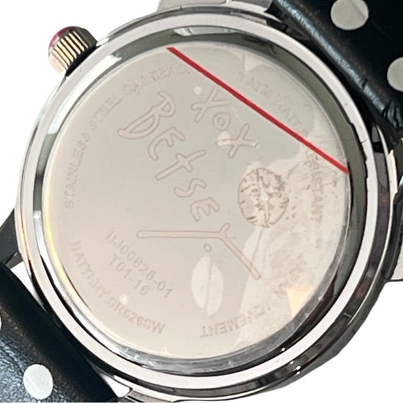 Betsey Johnson Panda Watch Black and White Polka Dot Leather Band New Condition - Picture 3 of 6